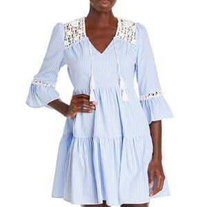 Aqua striped crochet fit and flare dress Sz S